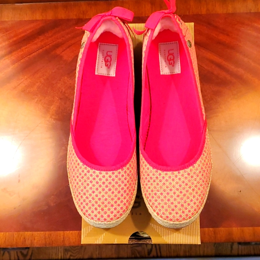 UGG 9.5 Indah Burlap Polka Dot Flat-New In Box
